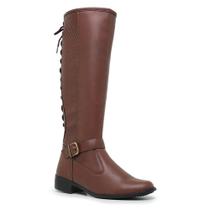 Bota Montaria Feminina Cano Ajustável Amarração Fecho de Zíper Moda Casual Estilo Conforto