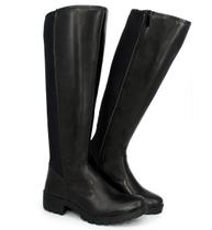 Bota montaria feminina cano alto fechamento em zíper detalhes em neoprene