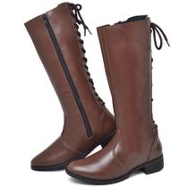 Bota Montaria Feminina Cano Alto Fechamento Ziper e Cadarço Salto Baixo Confortavel Inverno Basica Tamanho:33Cor:Marrom