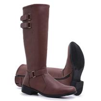 Bota Montaria Feminina Cano Alto Ziper Lateral Bico Redondo Macia e Confortável