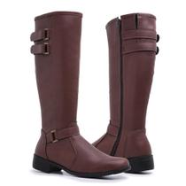 Bota Montaria Feminina Cano Longo Apliques Fivela Moderna