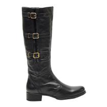 Bota Montaria Feminina Cano Longo Couro Comfort Preto