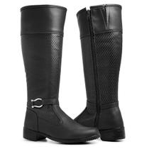 Bota Montaria Feminina Cano Longo Salto Baixo Com Ziper Lateral Bico Redondo Confortável e Macia Bota Montaria Feminina Cano Longo Salto Baixo Com Ziper Lateral Bico Redondo Confortável e Macia