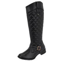 Bota Montaria Feminina Salto Baixo Ziper Lateral Cano Alto Matelasse