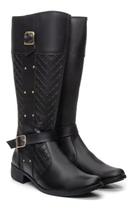 Bota Montaria Over Feminina Couro Cano Alto Casual Ziper Lateral Strass Luxo Bota Montaria Over Feminina Couro Cano Alto Casual Ziper Lateral Strass Luxo