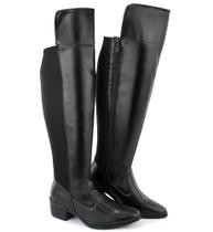Bota Montaria Over The Knee Feminina Preta Ajustável Bico Fino Couro Lançamento Inverno