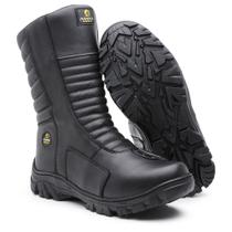 Bota Motociclista Couro Cano Alto Semi Impermeável