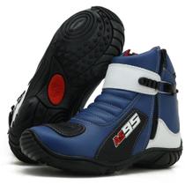 Bota motociclista de couro as95 095 azul branco