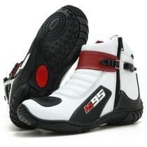 Bota motociclista de couro as95 095 km branco pto verm