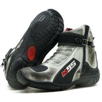 Bota motociclista de couro as95 095 km branco sujo pto