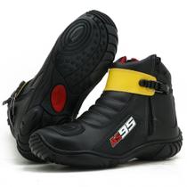 Bota motociclista de couro as95 095 km preto amarelo