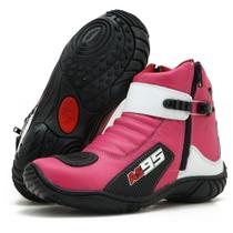 Bota motociclista de couro as95 095 km rosa branco