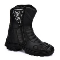 Bota Motociclista Masculina Couro Cano Alto Costurada