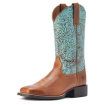 Bota ocidental Ariat, redonda, bico quadrado, bico quadrado, couro feminino