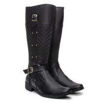 Bota Over Montaria Feminina Couro Cano Alto Casual Ziper Lateral Luxo