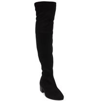 Bota Over The Knee Feminina Camurca Stretch Preto Cano Longo Joelho Salto Baixo Medio Bloco A1260