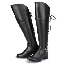 Bota Over The Knee Feminina Zíper e Cadarço Panturrilha Palmilha Macia