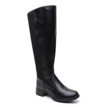 Bota Over The Knee Montaria Preta Feminina Tratorada Cano Alto Couro Lançamento Inverno