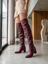 Bota Over Vermelho Bordô Cano Super Longo Salto Grosso