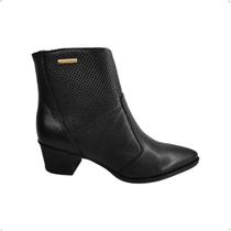 Bota Pegada em couro Bico fino salto robusto 280502