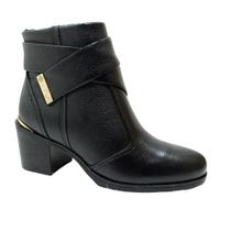 Bota Pegada Em couro cano Curto Preto Tecnologia Soft Touch