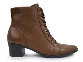 Bota Pegada Em Couro Salto Bloco Bico Fino Feminina 280503
