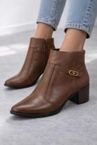 Bota Pegada Feminina Cano Curto Salto Bloco Couro Pinhão