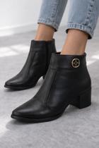 Bota Pegada Feminina Cano Curto Salto Bloco Couro Preto