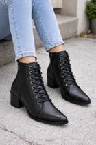 Bota Pegada Feminina Couro Com Cadarço Preta Bota Pegada Feminina Couro Com Cadarço Preta