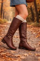 Bota Pegada Feminina Em Couro Cano Alto Pinhão