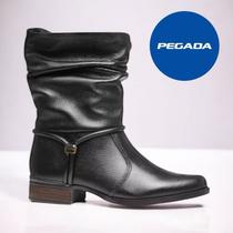 Bota Pegada Feminina em Couro Preto