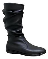 Bota Piccadilly 261025 Anabela Baixa Cano Médio Enrugado Napa Stretch Feminina