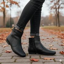 Bota Piccadilly Feminina Cano Curto Original Salto Baixo Conforto Fivela Cor:PretoTamanho:34