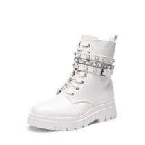 Bota Plataforma Feminina DREAM PAIRS Combat Branca Tamanho 11