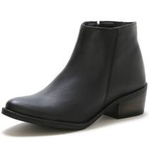 Bota Pórtica Em Couro Cano Curto Com Zíper Preto Bota Pórtica Em Couro Cano Curto Com Zíper Preto