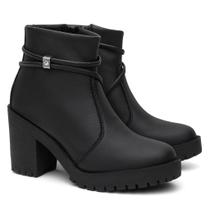 Bota Preta Coturno Feminino Com Salto Quadrado Bota Preta Coturno Feminino Com Salto Quadrado