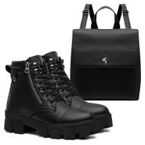 Bota Preta Coturno Feminino Tratorada Zíper Lateral + Mochila Bota Preta Coturno Feminino Tratorada Zíper Lateral + Mochila