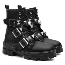 Bota Preta Coturno Pirâmide Feminino Tratorada Macia