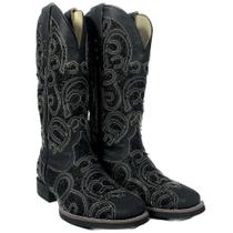 Bota Preta Feminina Country Bordada Bico Quadrado Vimar