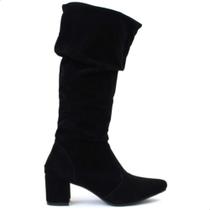 Bota Preta Feminina Couro Camurça Bico Fino Lirom