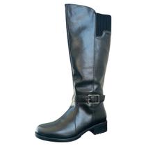 Bota Preta Feminina Mooncity Cano Alto Longo Ziper Rasteira Macia