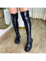 Bota Preta Feminina Over The Knee Cano Alto Acima do Joelho Solado Tratorado 3 em 1 Bota Preta Feminina Over The Knee Cano Alto Acima do Joelho Solado Tratorado 3 em 1