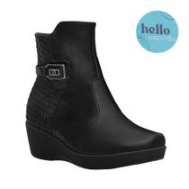 Bota Preto Dupla Textura Anabela Ondulado Comfort