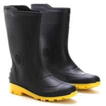 Bota PVC Cano Médio Sem Forro Preta Solado Amarelo - PEGA FORTE