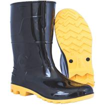 Bota PVC Plástico Preta Solado Amarelo Com Forro Kadesh
