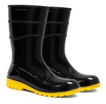 Bota PVC Vulcaflex Preta Com Solado Amarelo Cano Médio Sem Forro MARLUVAS