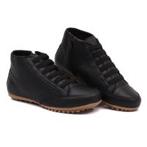 Bota Rasteira Feminino Cano Curto em Couro Legítimo de Elástico e Zíper Cor Preto Mod. 505 Cor:38 Bota Rasteira Feminino Cano Curto em Couro Legítimo de Elástico e Zíper Cor Preto Mod. 505 Cor:38