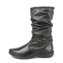 Bota Rasteira Pierrô conforto cano longo enrugado couro legítimo cor preto