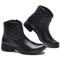 Bota Rodeio Coturno Feminina Cano Curto de Couro com salto Baixo e Ziper na lateral PRETA e MARROM Bota Rodeio Coturno Feminina Cano Curto de Couro com salto Baixo e Ziper na lateral PRETA e MARROM