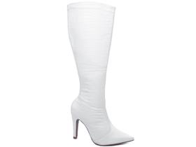 Bota Salto 10cm Bico Fino Cano Alto Vc + Elegante Branco